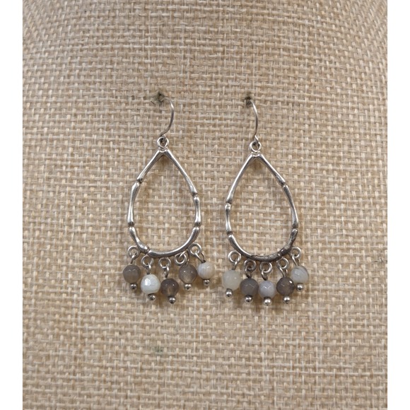 The Unbranded Brand Jewelry - Vintage Sterling Silver & Moonstone‎ Dangle Modernist Oval Earrings
